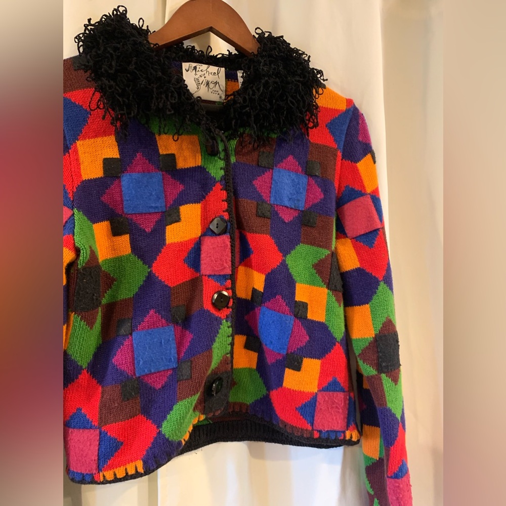 VTG Michael Simon New York‎ Cardigan Sweater Small Concealed Buttons Art To Wear - Picture 2 of 4